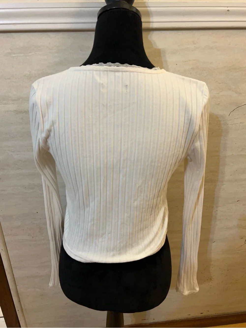 J.Crew Ribbed Lace-Trim Cropped Cardigan